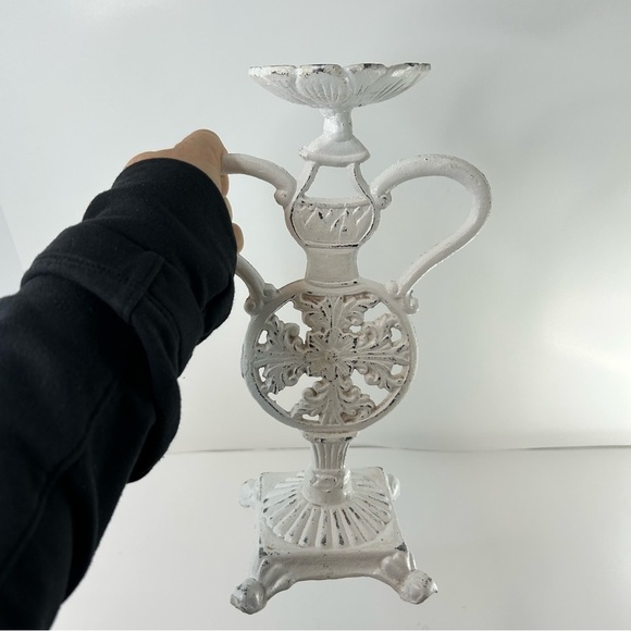 Vintage Cast Iron Candle Holder Painted White 11.5” Tall - Picture 14 of 15
